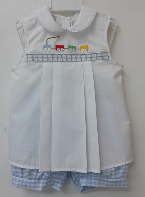 LITTLE TRAIN Smock Collection - Sleeveless Pleated Top w/ Bloomer Or Banded Shorts