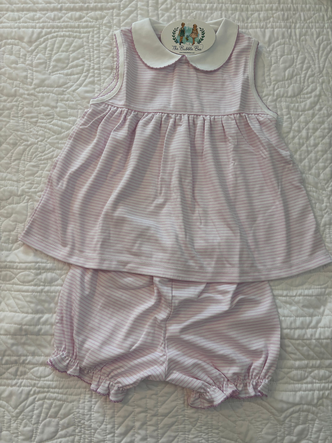 Pima Pink/White Stripe Girl Sleeveless Top with Shorts