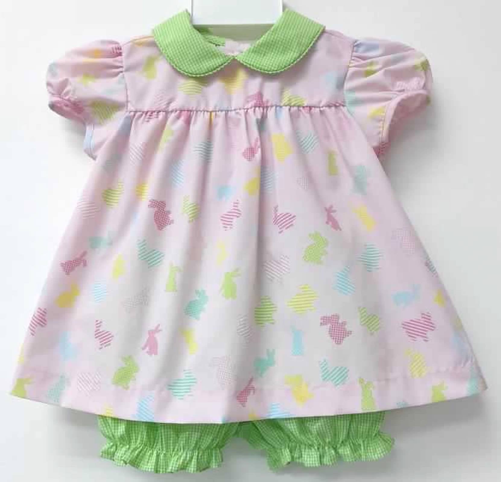 Girl Short Sleeve Bunnies and Gingham Bloomer Set