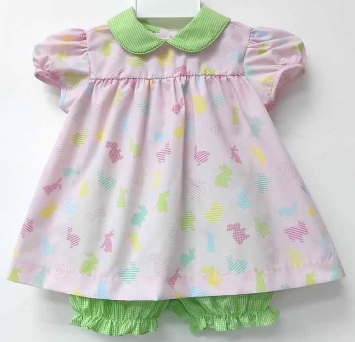 Girl Short Sleeve Bunnies and Gingham Bloomer Set