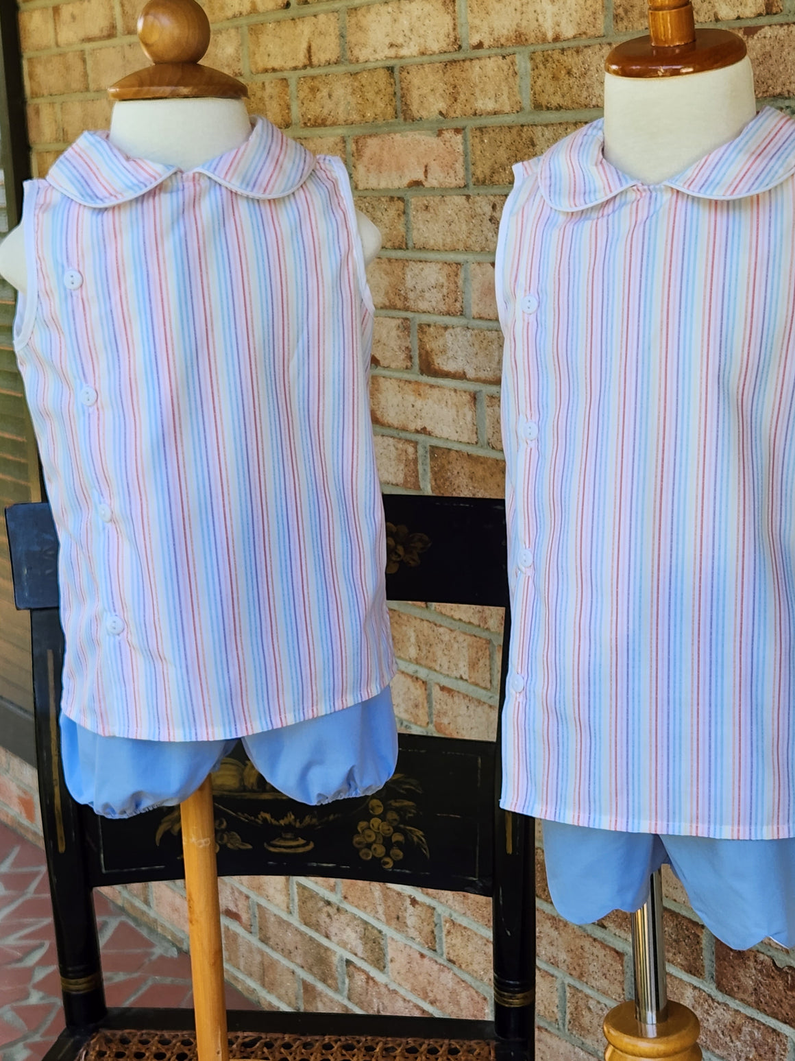 Unisex Summer Stripe Sleevless Top w/ Bloomer, Banded Shorts or Scallop Shorts