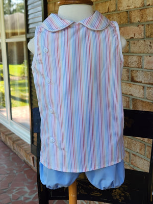 Unisex Summer Stripe Sleevless Top w/ Bloomer, Banded Shorts or Scallop Shorts