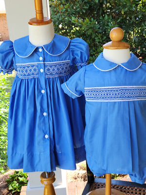 Blue Classic Smocked Peter Pan w/ Bloomer, Banded Shorts or Regular Shorts