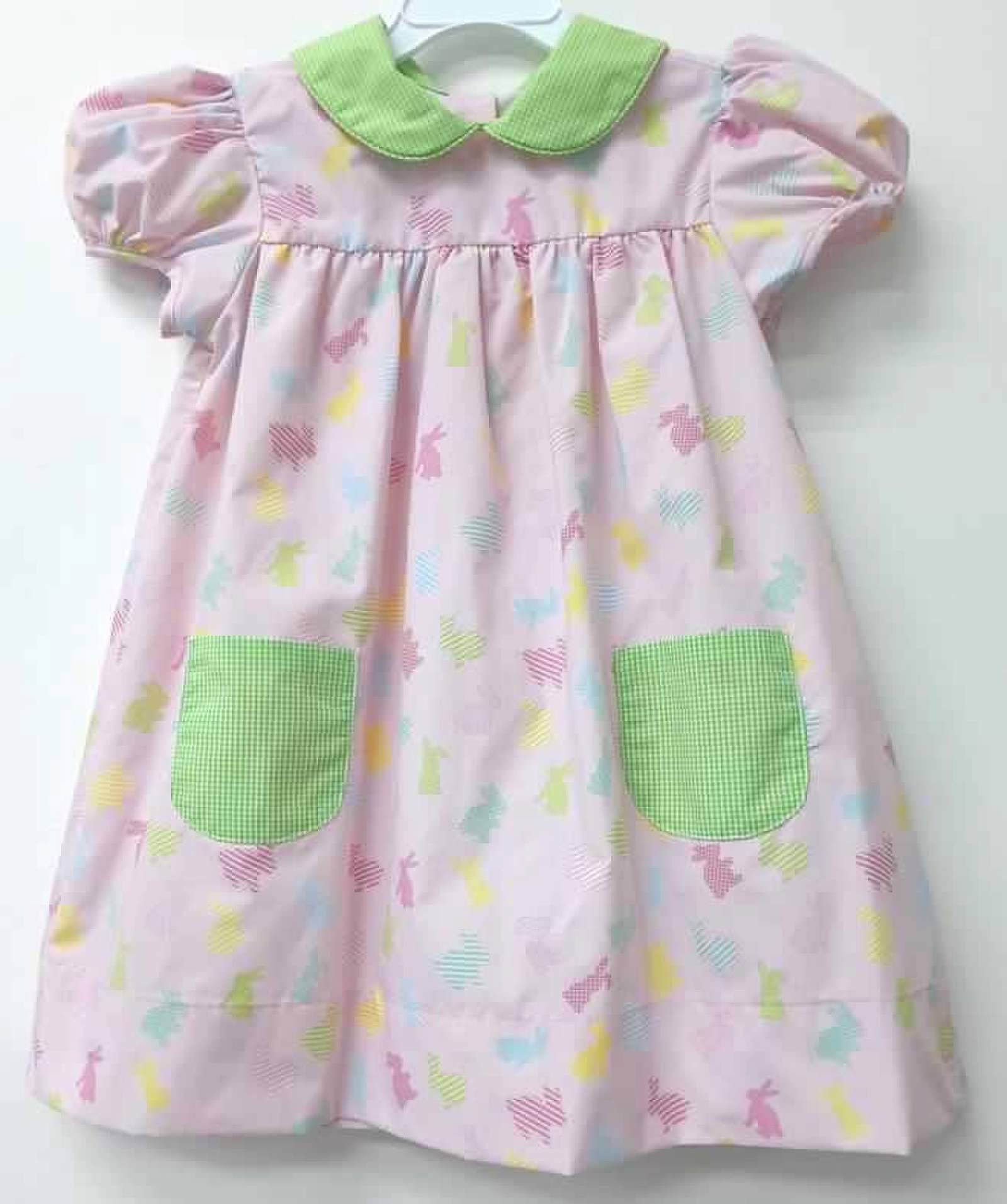 Girl Short Sleeve Bunnies and Gingham Dress