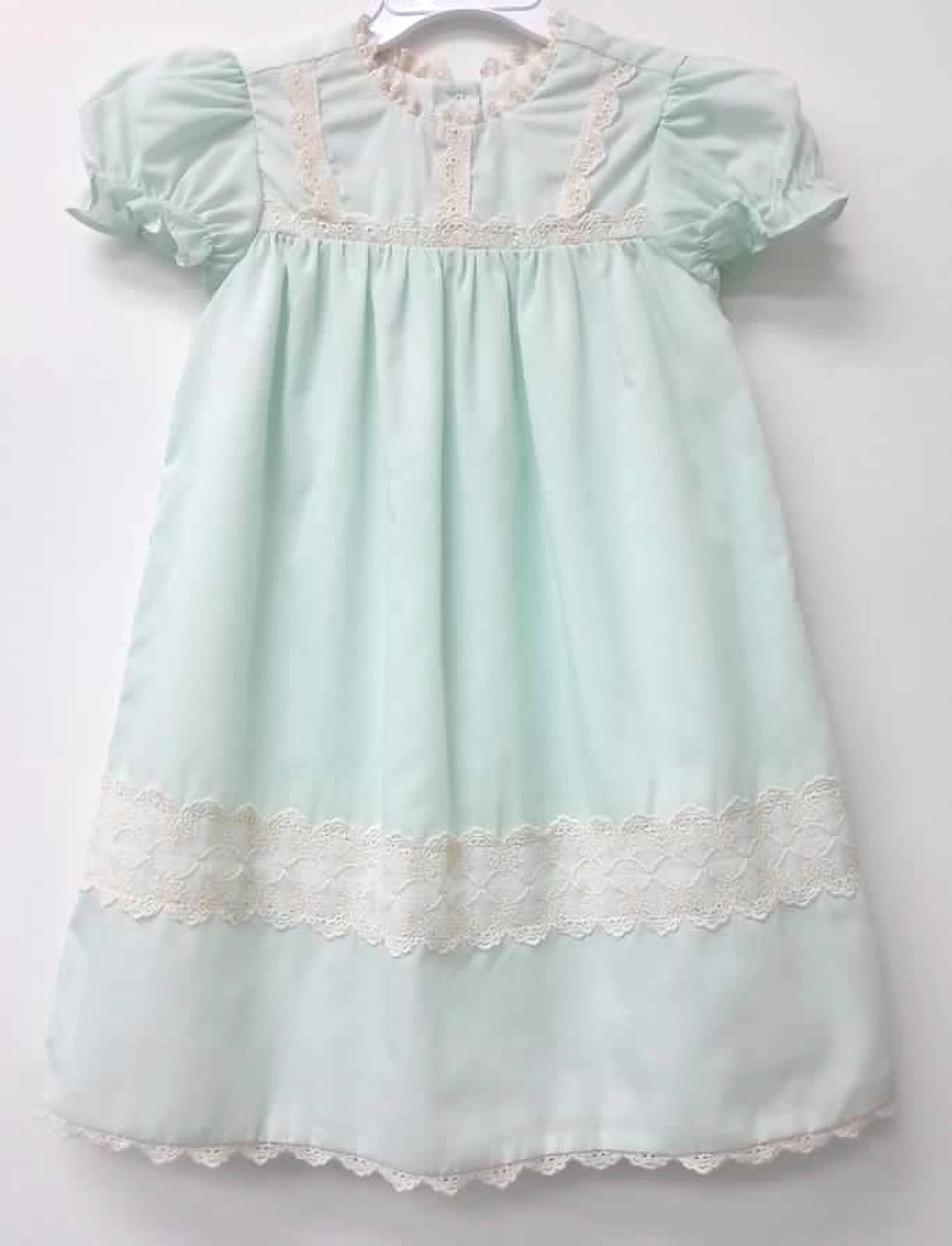 Girl Mint Batiste with Ecru Lace Heirloom Dress