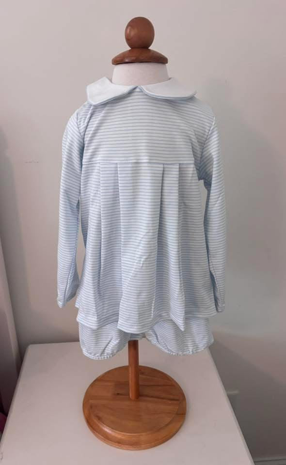 Pima Blue/White Stripe Boy Long Sleeve Top with Shorts