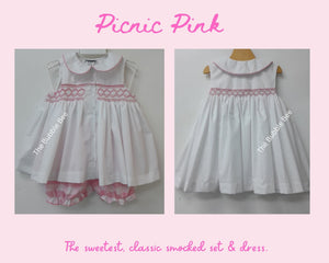 PREORDER Picnic Pink Smock Collection - DRESS & DRESS w/ BLOOMER