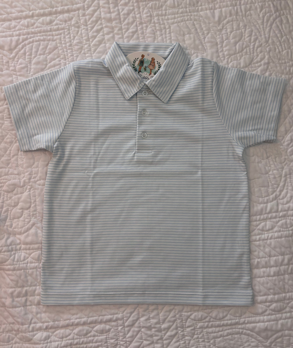 Pima Blue/White Stripe Boy Short Sleeve Polo