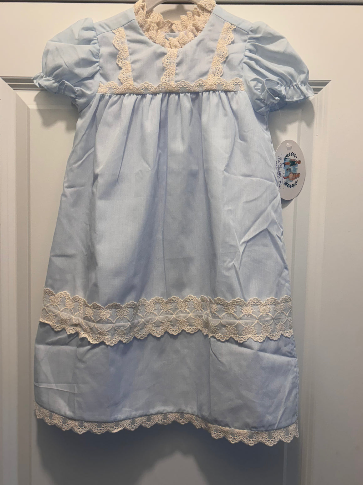 Girl Light Blue Batiste with Ecru Lace Heirloom Dress