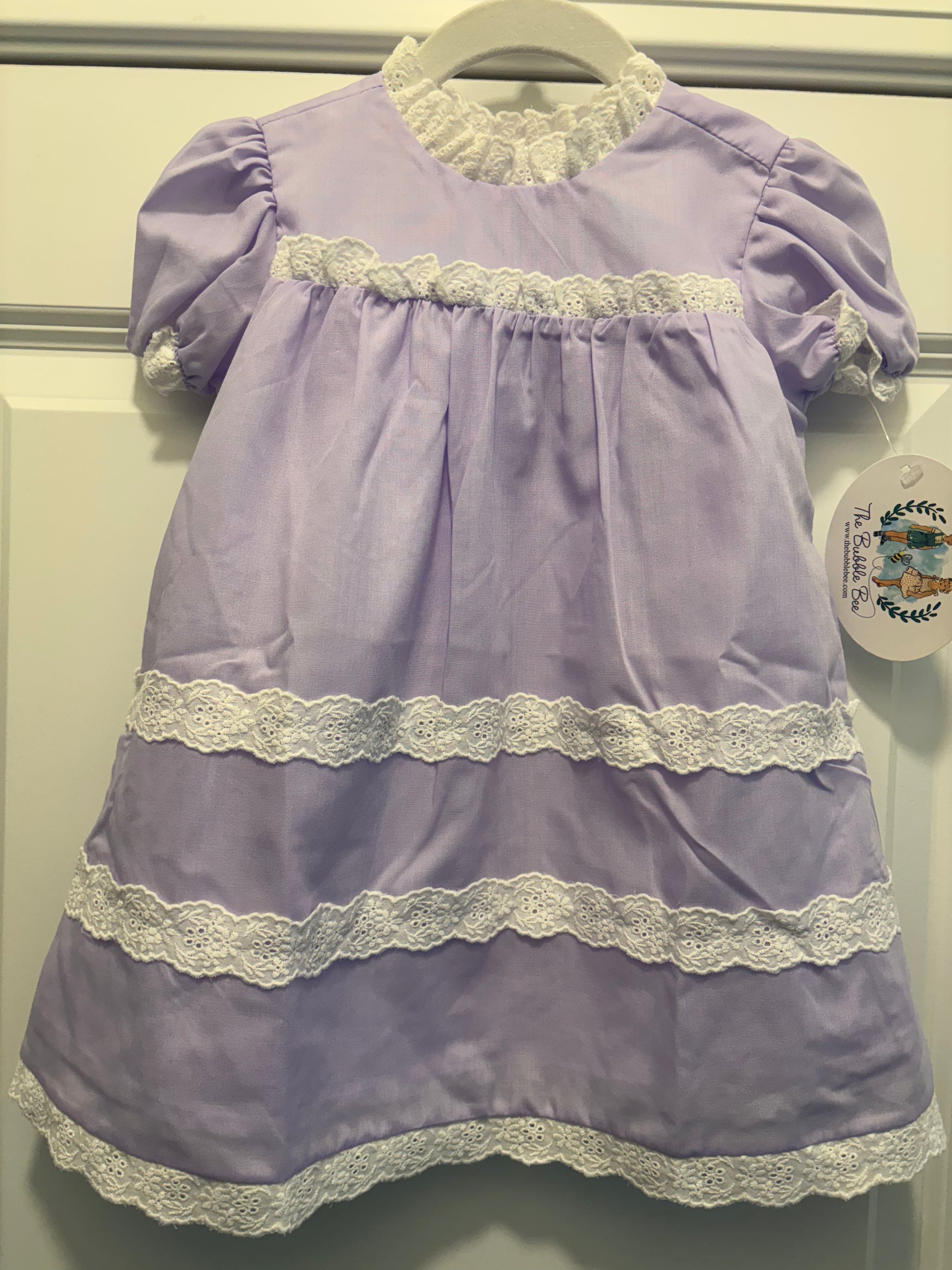 Girl Lavender Batiste with White Lace Heirloom Dress
