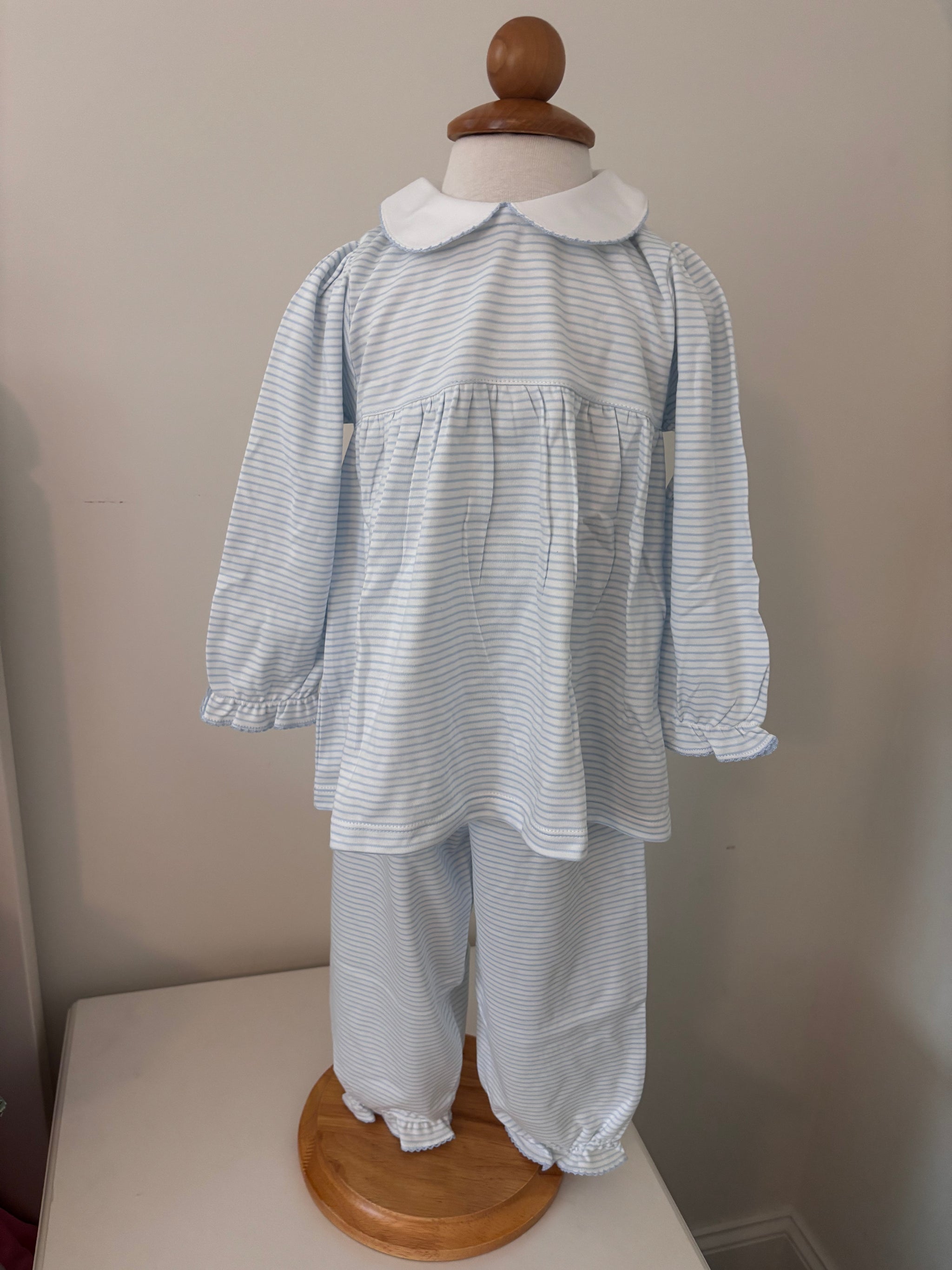 Pima Blue/White Stripe Girl Long Sleeve Top w/ Pants
