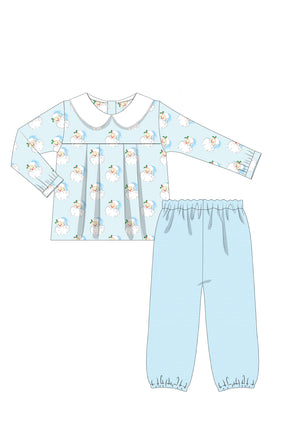 Blue Sugarplum Santa Knit Float Top w/ Bottom (bloomer, shorts, pants)