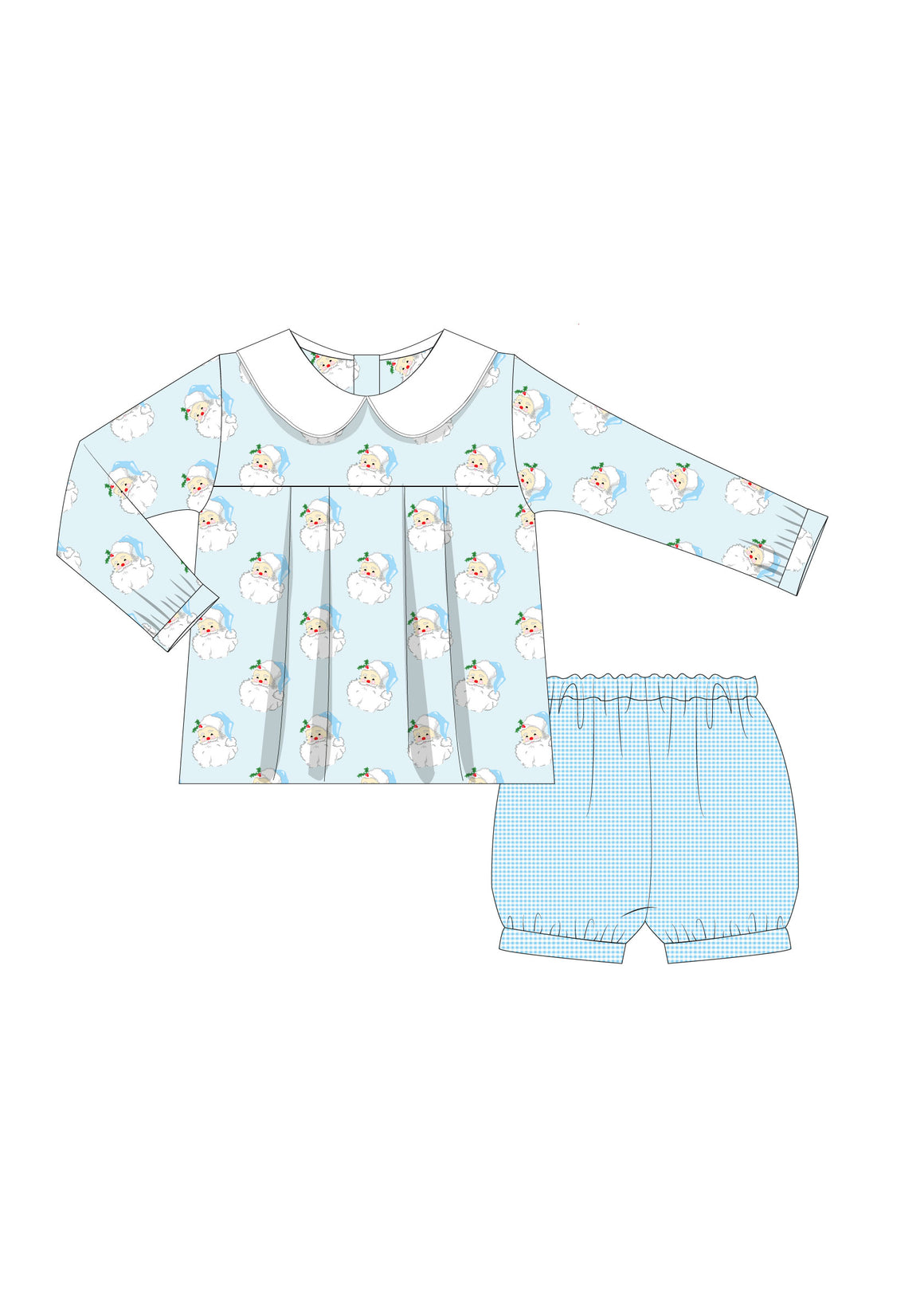 PREORDER Blue Sugarplum Santa Knit Float Top w/ Bottom (bloomer, shorts, pants)