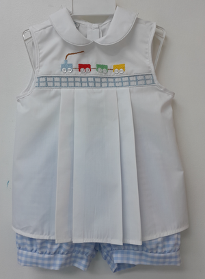 PREORDER LITTLE TRAIN Smock Collection - Sleeveless Pleated Top w/ Bloomer Or Banded Shorts