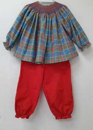 Girls Smocked Pant Set from the Red and Blue Plaid Collection