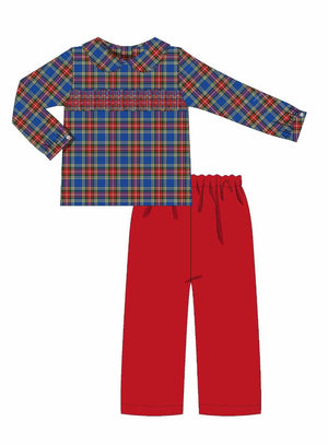 Boys Smocked Pants Set from the Red and Blue Plaid Collection
