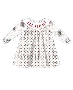 Custom Name Smocks - Polka Dot Long Sleeve Smocked Dress
