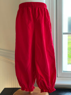 Girls Red Corduroy Bubble or Ruffle Pants