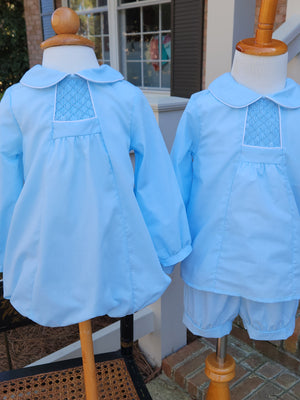 Boy Classic Blue Smocked Bubble