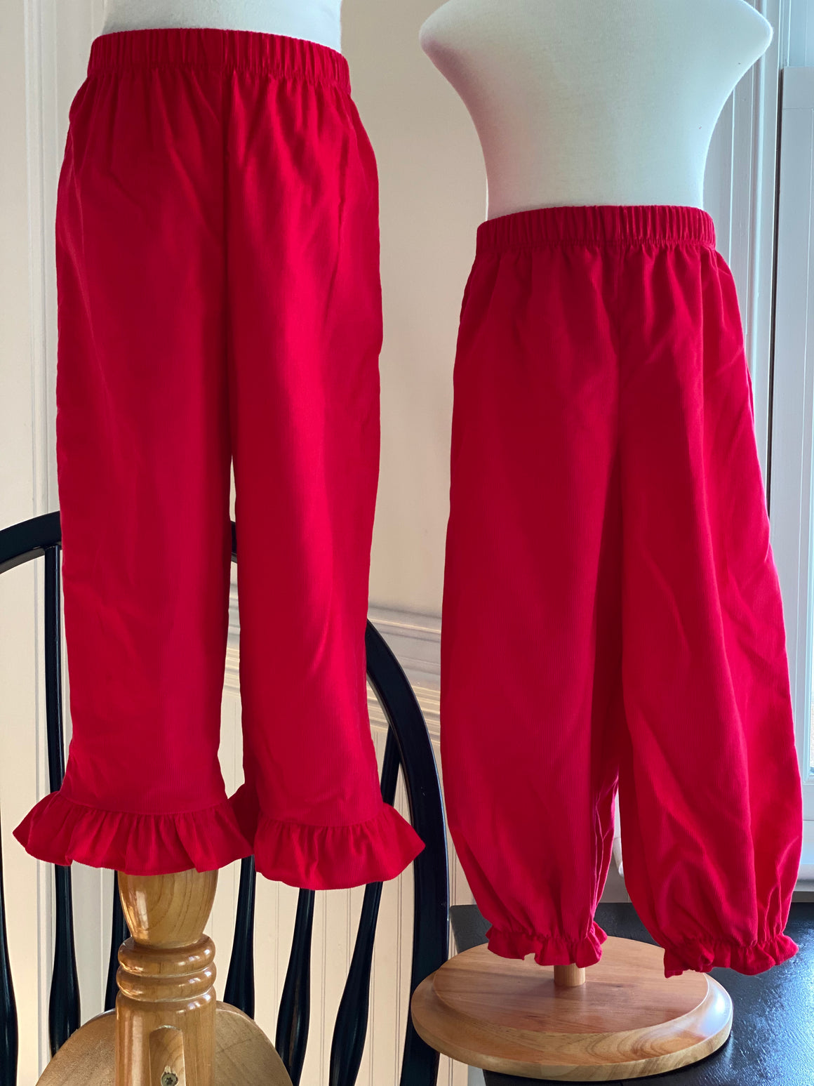Girls Red Corduroy Bubble or Ruffle Pants