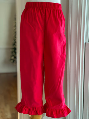 Girls Red Corduroy Bubble or Ruffle Pants