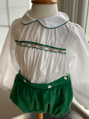 Classic Christmas Smocked Button on Bubble Set